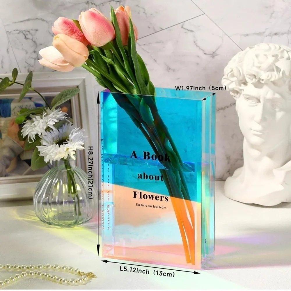 Holographic Acrylic Book Flower Vase - Multicolor, Modern, Artistic